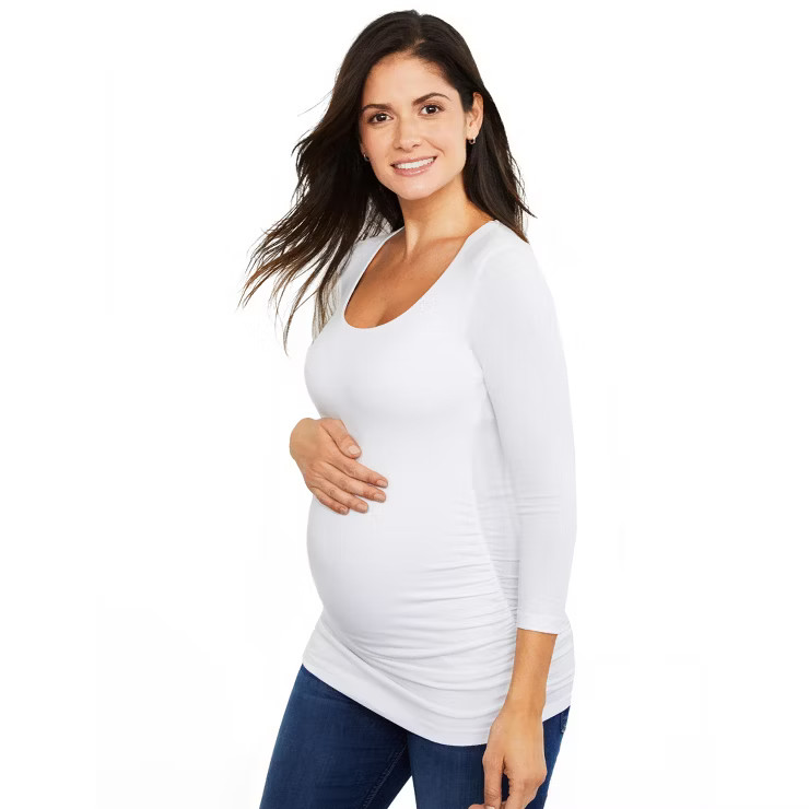 Side Ruched 3/4 Sleeve Maternity T Shirt | Target