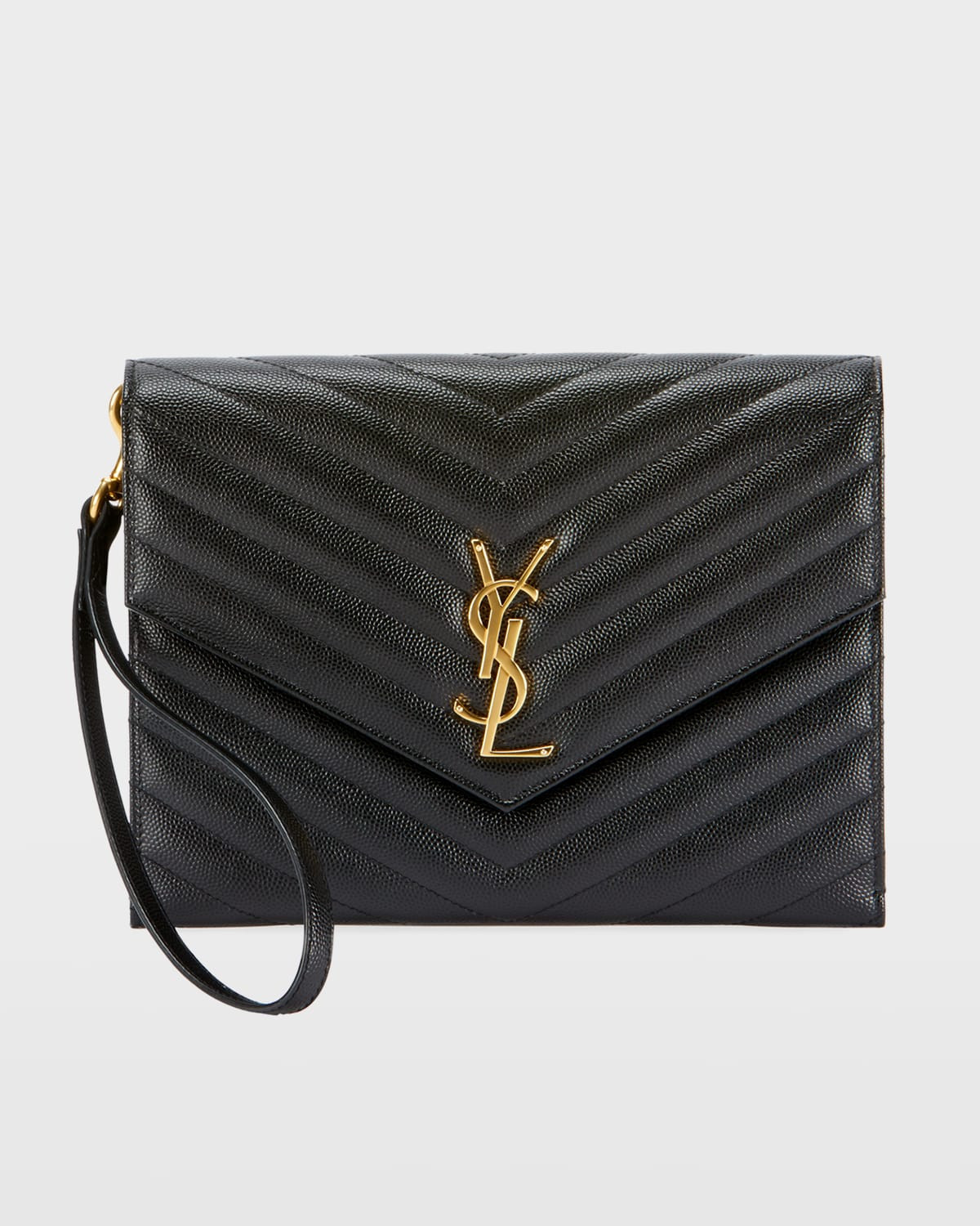 YSL Monogram Flap Clutch Bag in Grained Leather | Neiman Marcus