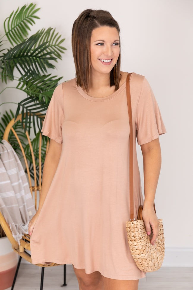 Basically The Best Beige T-Shirt Dress | Pink Lily