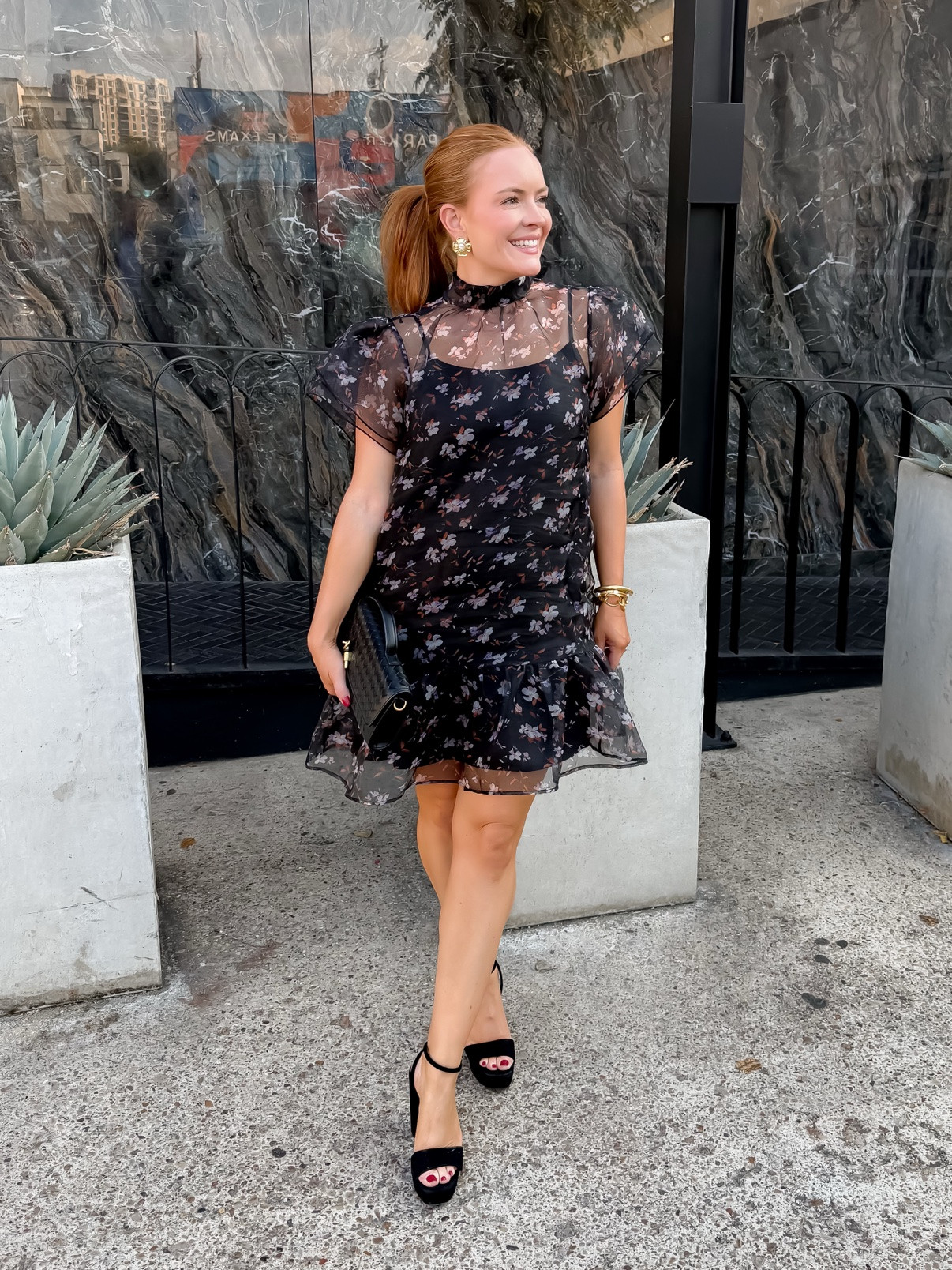 Date night dress 🖤 Sheer floral overlay, puff sleeves, and a ruffle hem — this one is so fun to twirl in. Wearing a size Small

#LTKgrwm #LTKmomlife #LTKWedding