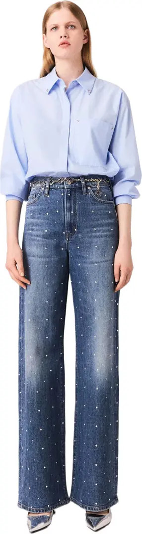 Wide-leg denim jeans with studs | Nordstrom
