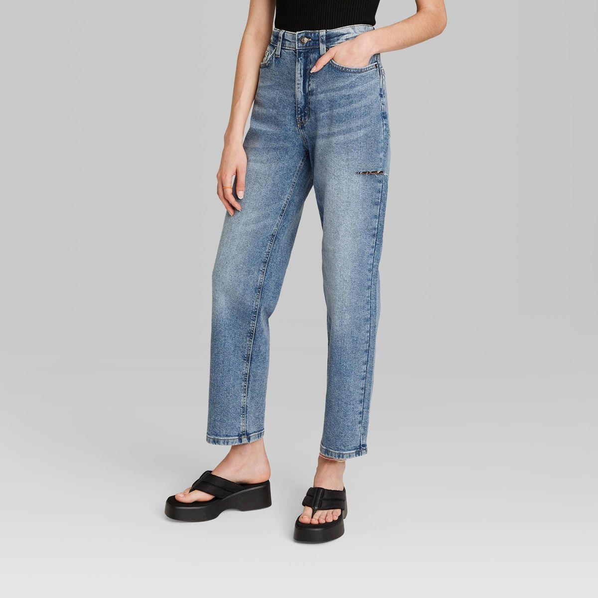 Women's High-Rise 90's Relaxed Slashed Straight Jeans - Wild Fable™ Medium Wash | Target