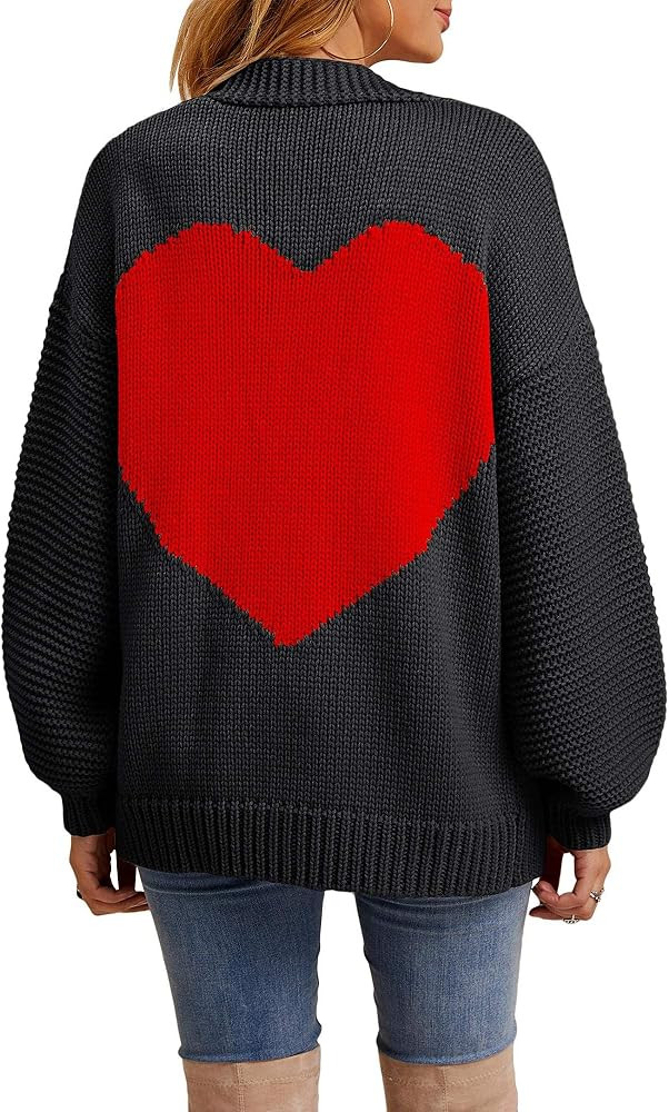 Nulibenna Women Knitted Heart Patch Open Front Long Sleeve Chunky Oversized Cardigan Sweater Loos... | Amazon (US)