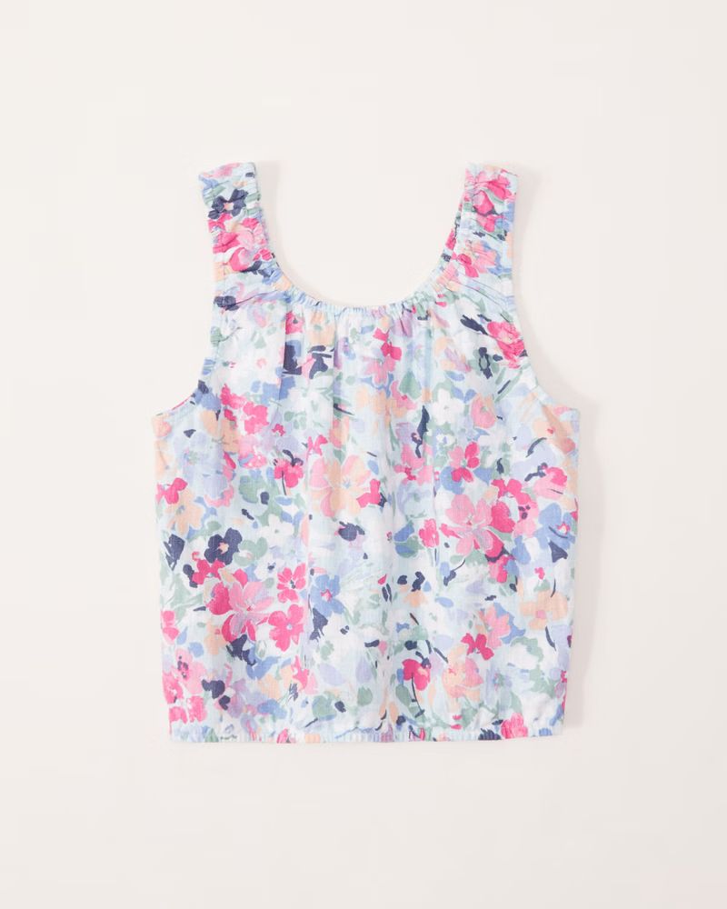 abercrombie kids girls linen-blend scoopneck top in pink floral - size 13/14 | Abercrombie & Fitch (US)