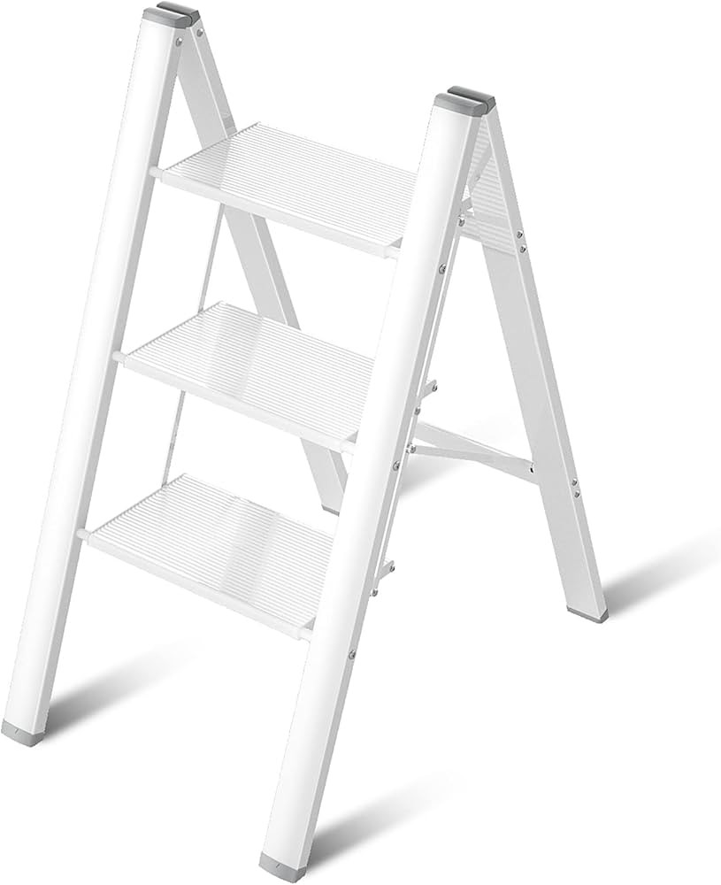 3 Step Ladder Aluminum Lightweight Folding Step Stool Wide Anti-Slip Pedal 330 Lbs Capacity House... | Amazon (US)