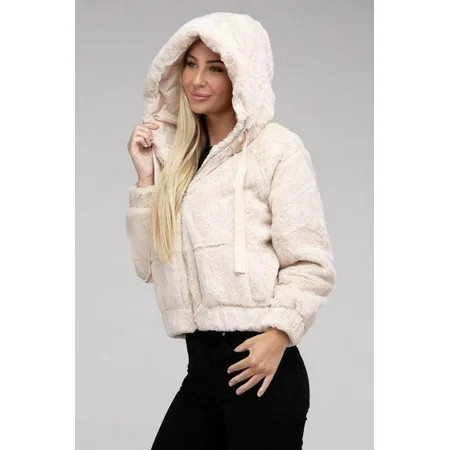 Fluffy Zip-Up Teddy Hoodie | Walmart (US)