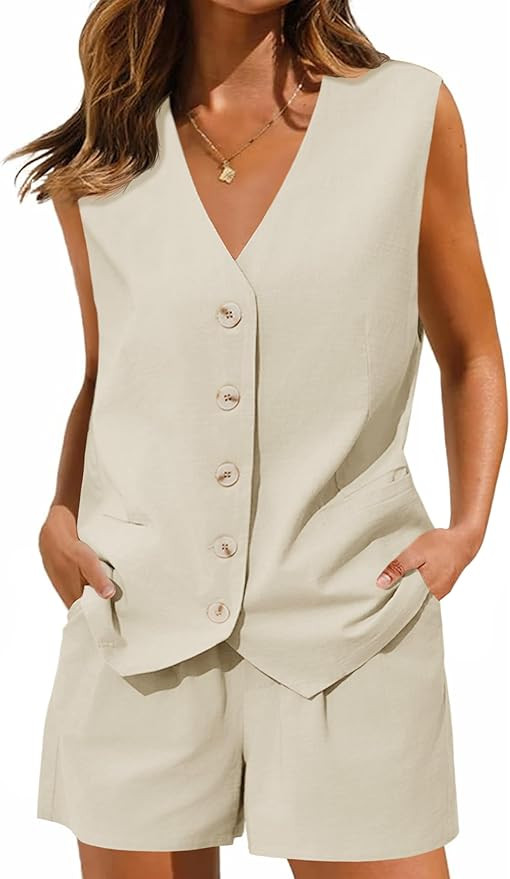 Cicy Bell Womens Summer Blazer Vest 2 Piece Sets V Neck Sleeveless Button Down Waistcoat and High... | Amazon (US)