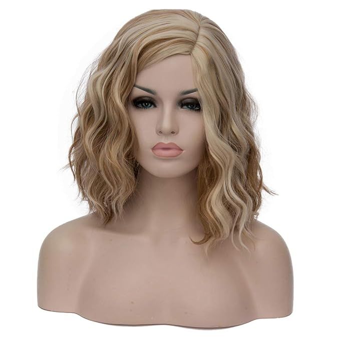 BERON 14" Women Girls Short Curly Bob Wavy Wig Body Wave Halloween Cosplay Daily Party Wigs (Blon... | Amazon (US)