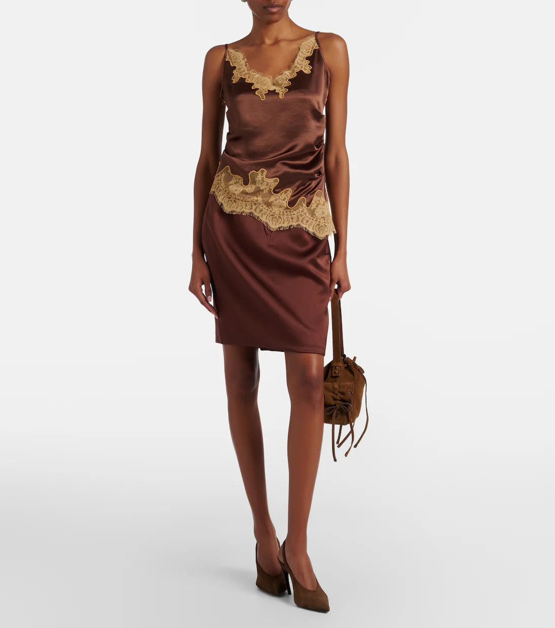 Lace-trimmed draped satin camisole | Mytheresa (UK)