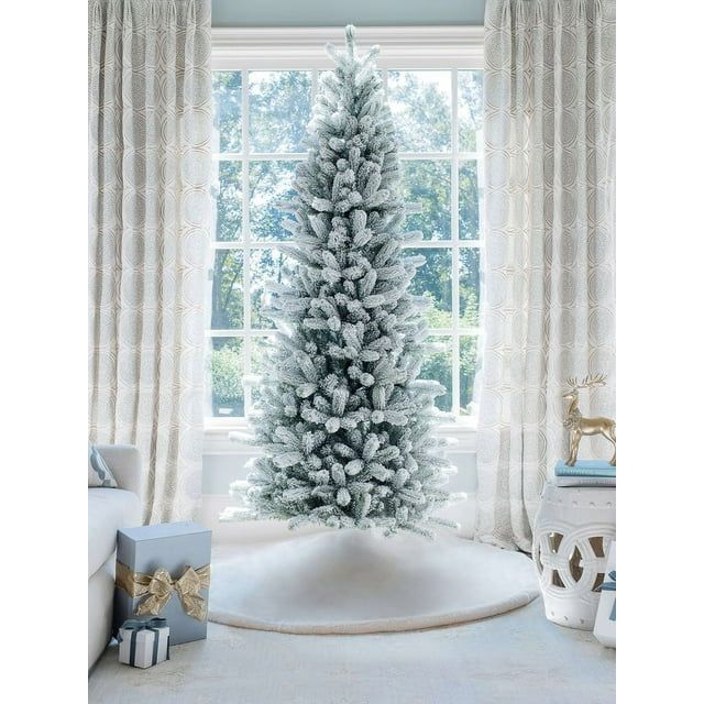 7.5' King Flock® Slim Artificial Christmas Tree Unlit | Walmart (US)