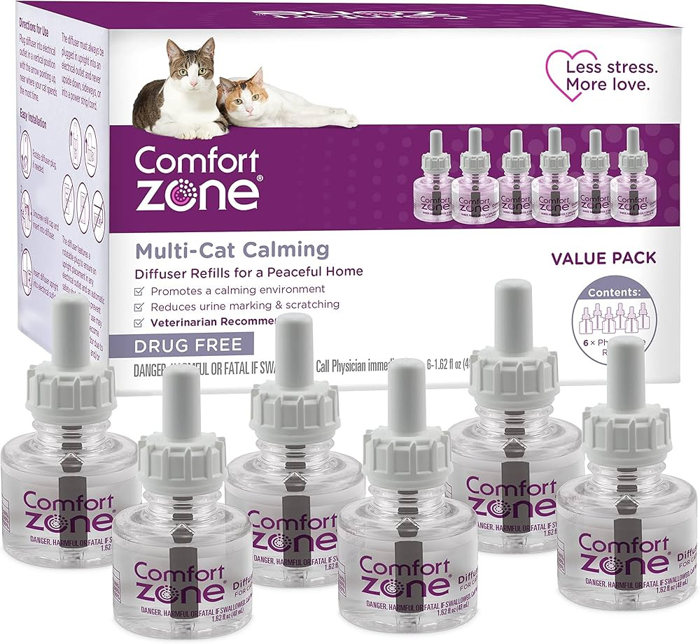 COMFORT ZONE 6 Pack MultiCat Diffuser Refills; Cat Calming Pheromones Help Anxiety; 30-day refill... | Amazon (US)