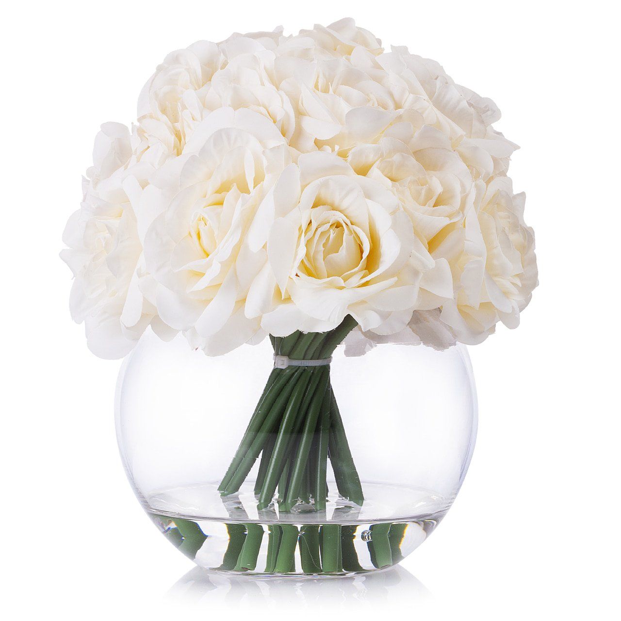 Enova Home 21 Heads Rose Silk Flower Arrangement in Round Clear Glass Vase With Faux Water | Walmart (US)