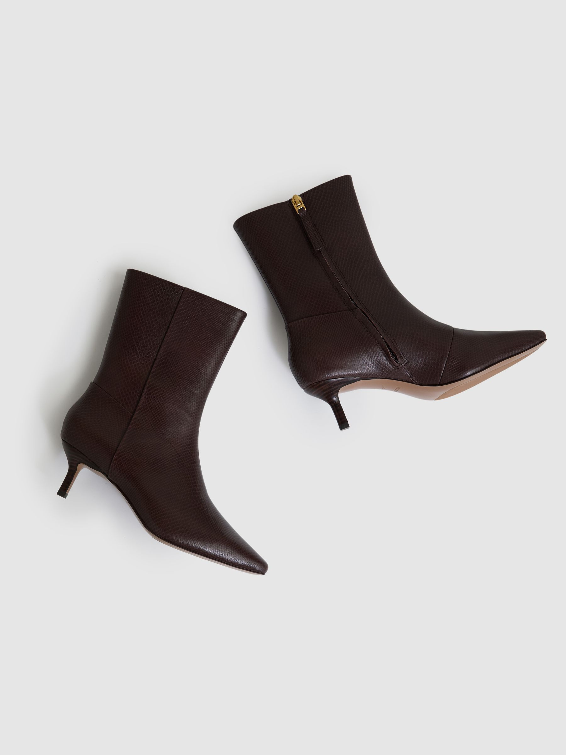 Leather Kitten-Heel Ankle Boots in Chocolate | Reiss US