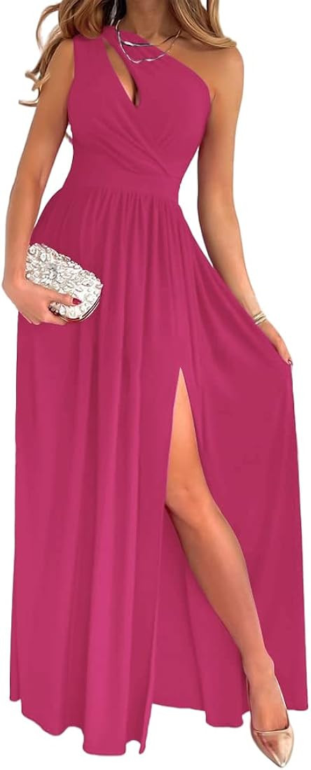 LYANER Women's One Shoulder High Split Cutout Sleeveless Elegant Sexy Cocktail Maxi Dress | Amazon (US)