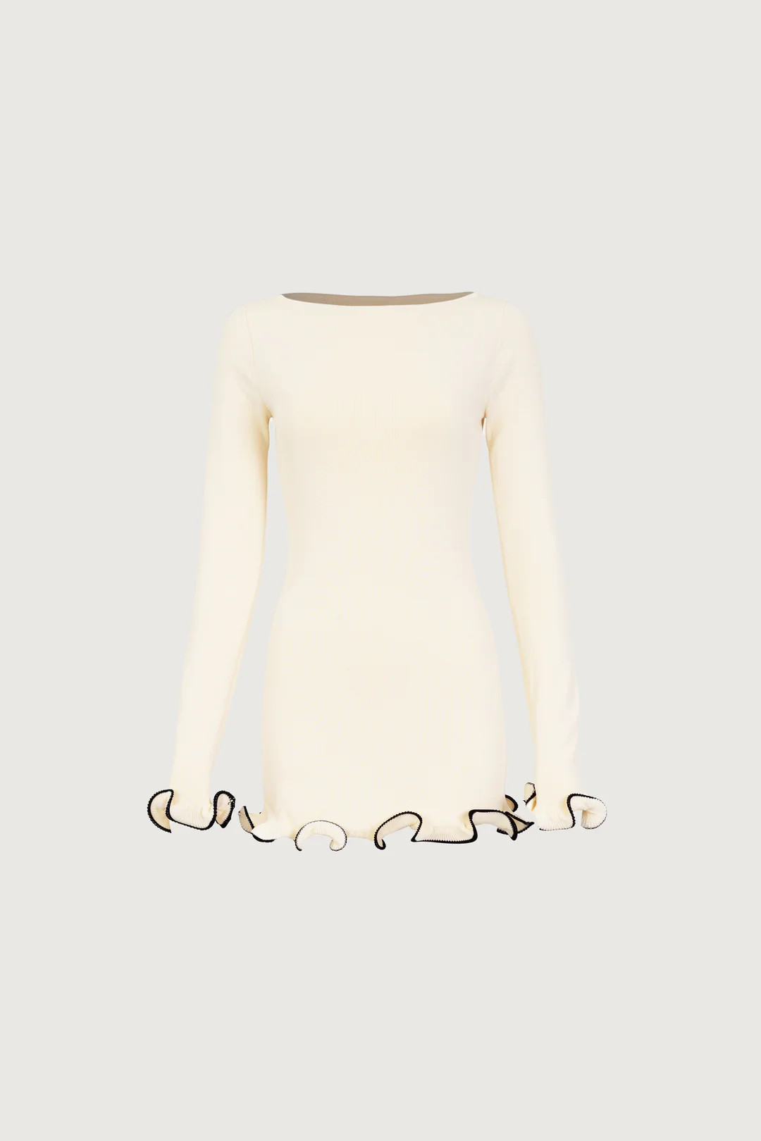 Ruffle Hem Mini Dress (Cream/Black) | SAME