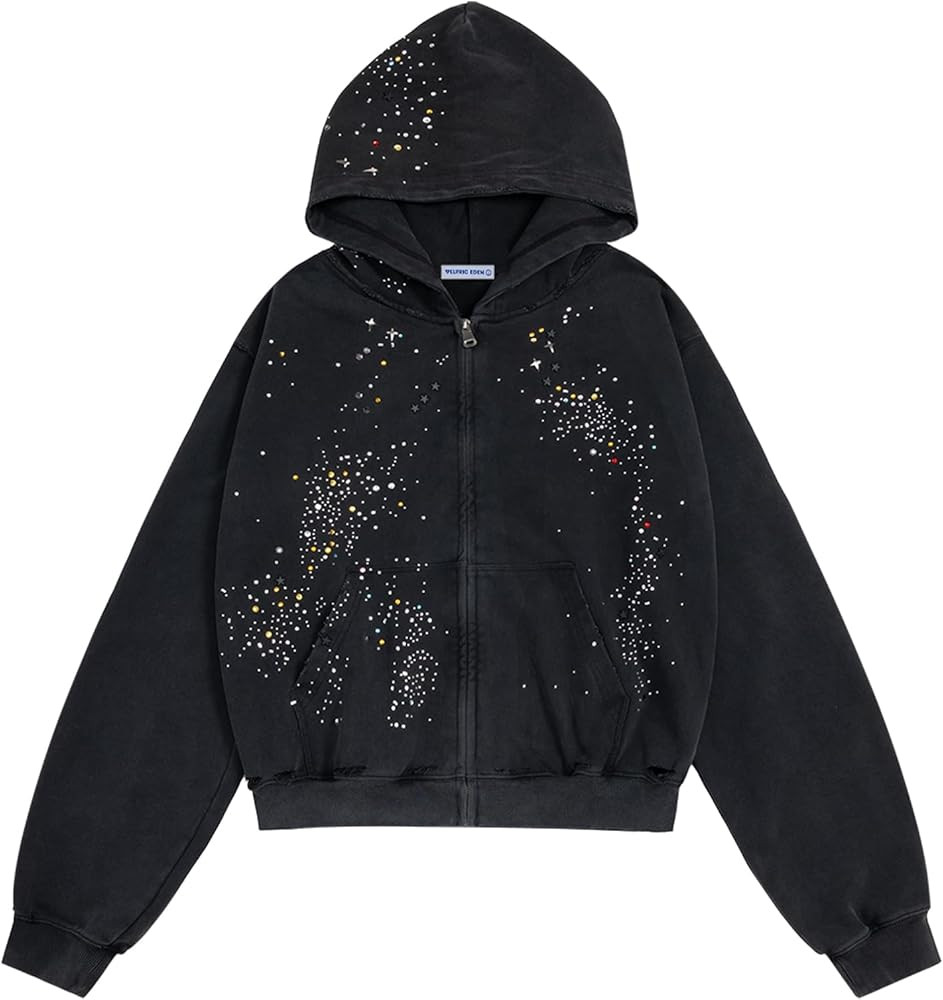 Aelfric Eden Star Rhinestone Zip Up Hoodies Womens Mens Casual Hooded Jackets Unisex Loose Crysta... | Amazon (US)