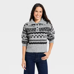 Women's Fairisle Henley Shawl Sweater - Universal Thread™ | Target