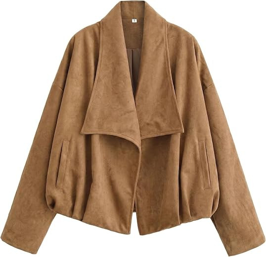 Xaspee Womens Faux Suede Wrap Jacket Open Front Oversized Outerwear | Amazon (US)