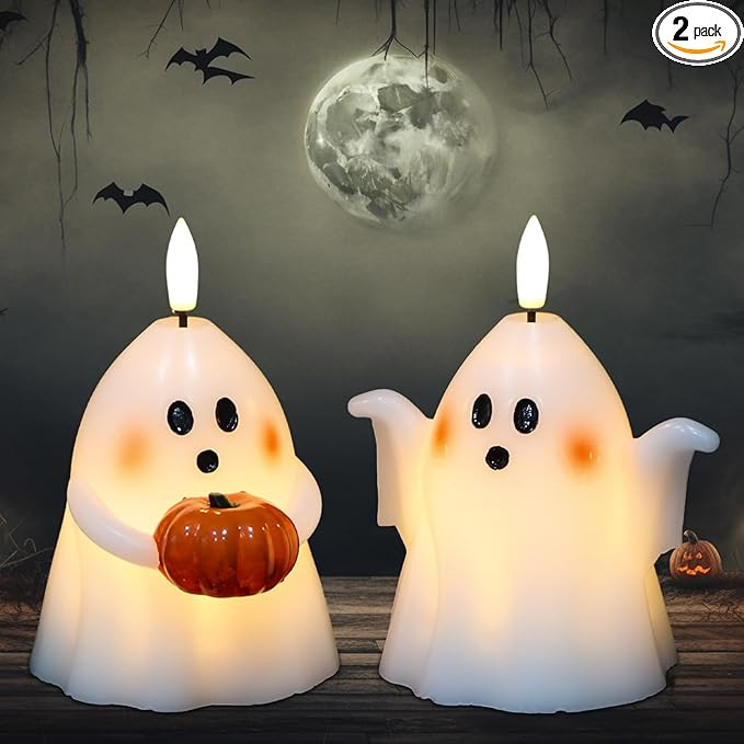 DRomance Halloween Ghost Flameless Candles with Timer Real Wax Battery Operated White LED Flicker... | Amazon (US)