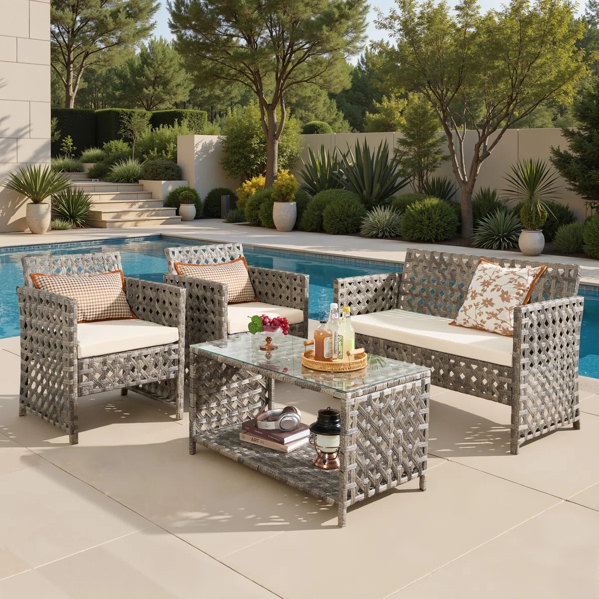 4 - Person Patio Conversation Set with Loveseat, Chairs and Cushions | Wayfair North America