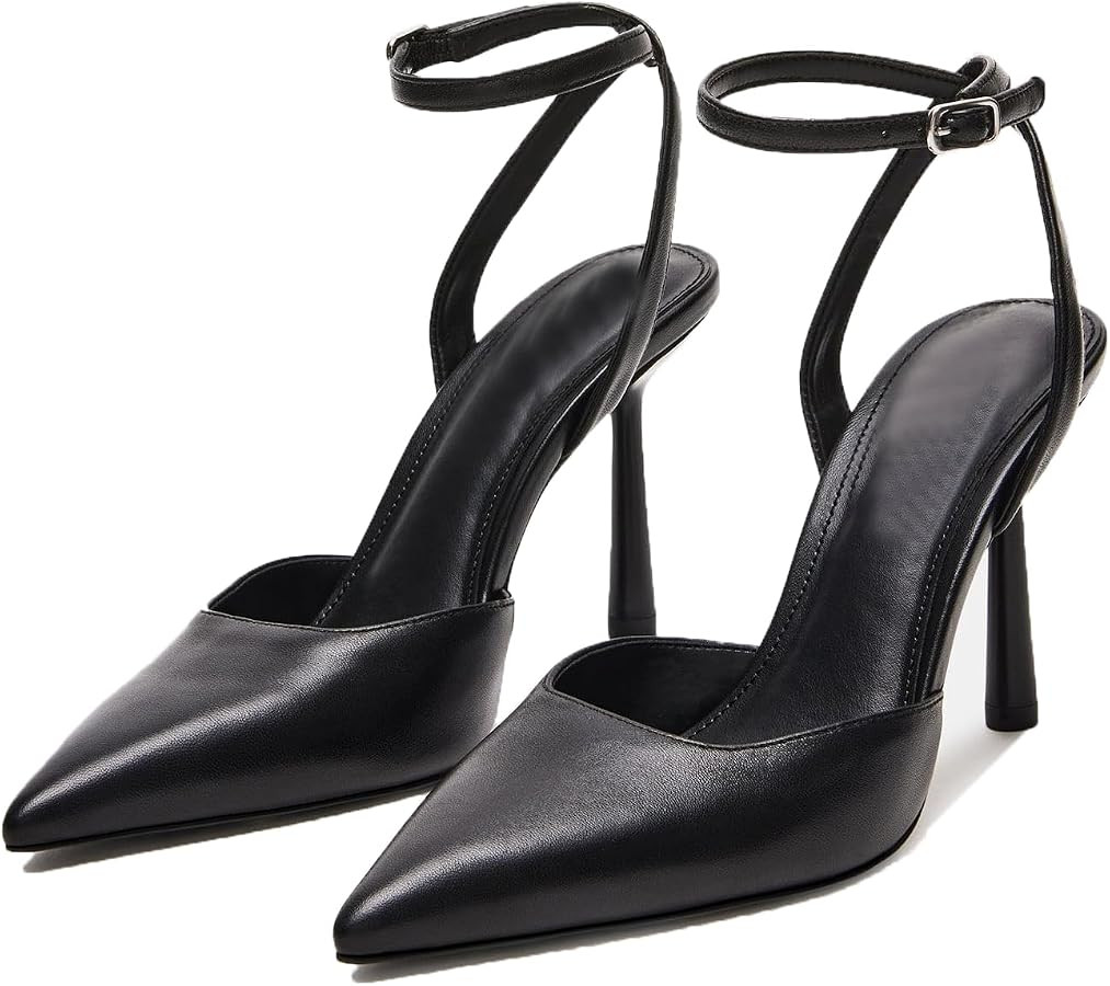 Closed Toe Mesh Heels for Women Pointed Toe Ankle Strap Stiletto Heeled Sandals Wedding Evening D... | Amazon (US)