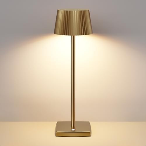Cordless LED Table Lamps, Rechargeable 6000mAh Battery Operated Waterproof Desk Lamp 3 Colors Stepless Brightness Portable Metal Table Light for Party Patio Restaurant Indoor / Outdoor (Titanium) | Amazon (US)