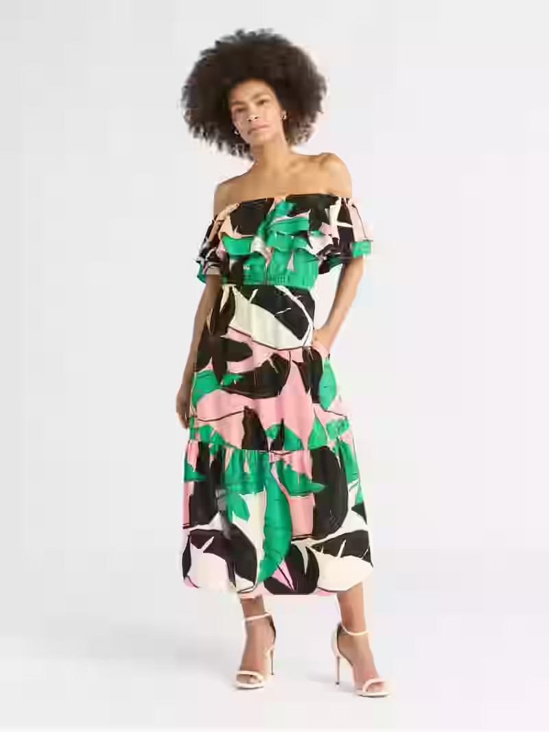 Sofia by Sofia Vergara Women's Ruffle Off Shoulder Maxi Dress, Above Ankle Length, Sizes XS-XXXL | Walmart (US)