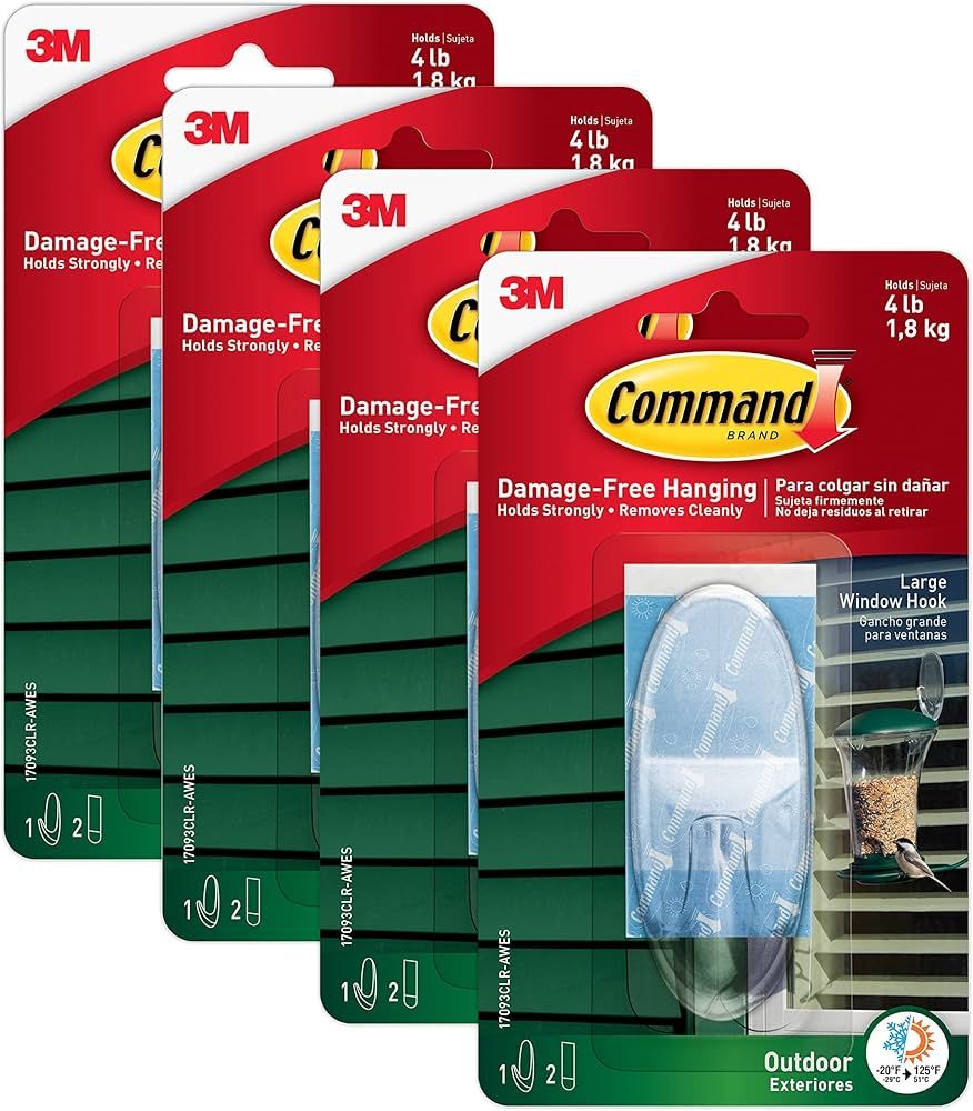 Command Outdoor Large Window, Total 4 Hooks with 8 Command Strips, 4 Pack of 1 Hook, Decorate Dam... | Amazon (US)