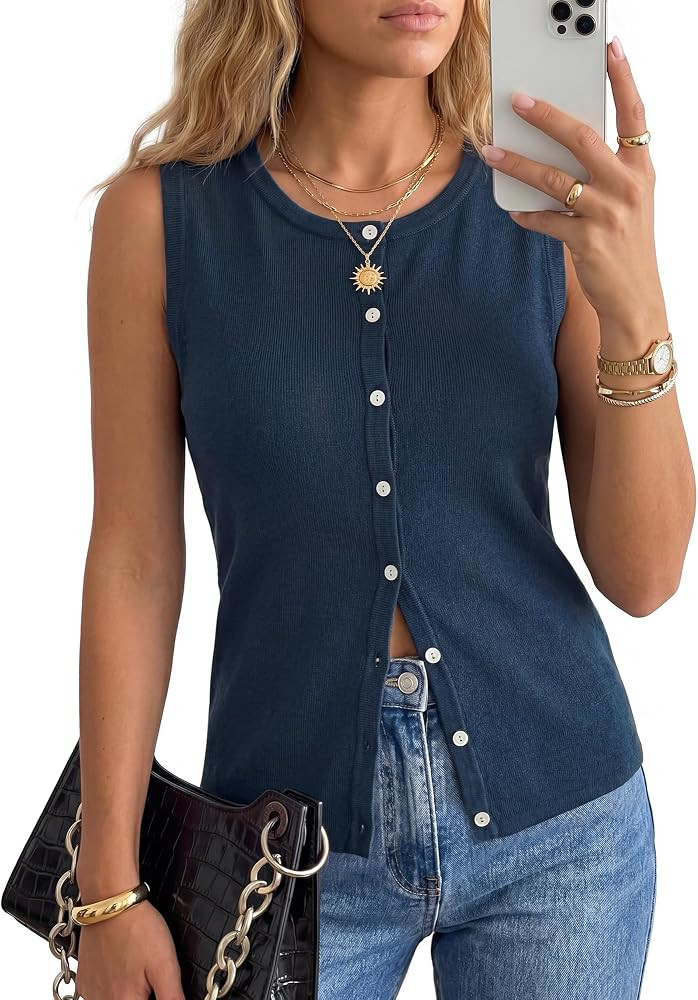 Arach&Cloz Women's Wool Blend Non See Through Button Down Business Casual Tank Tops 2026 | Amazon (US)