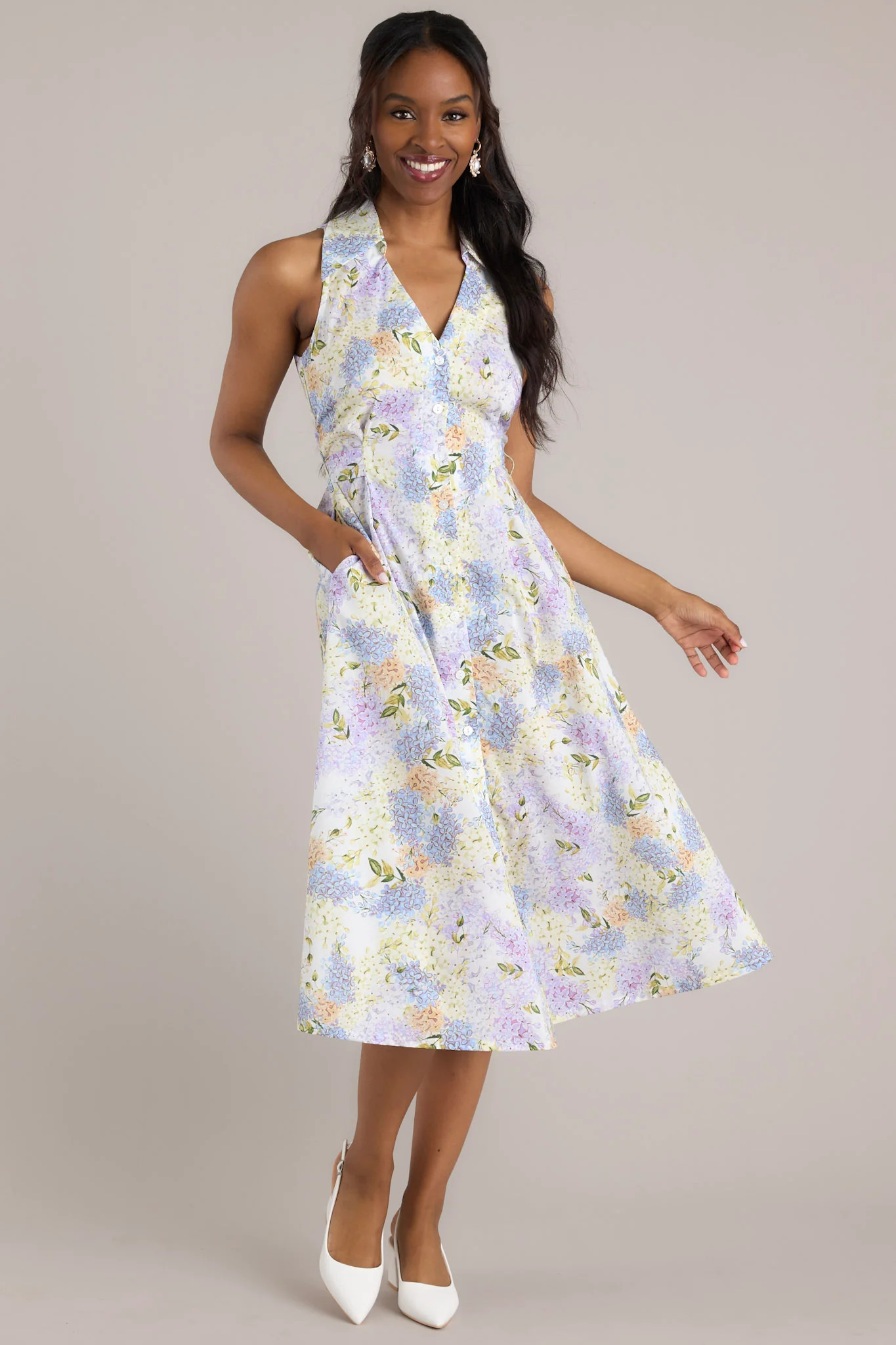 Blessed Life Lavender Floral Button Front Midi Dress | Red Dress