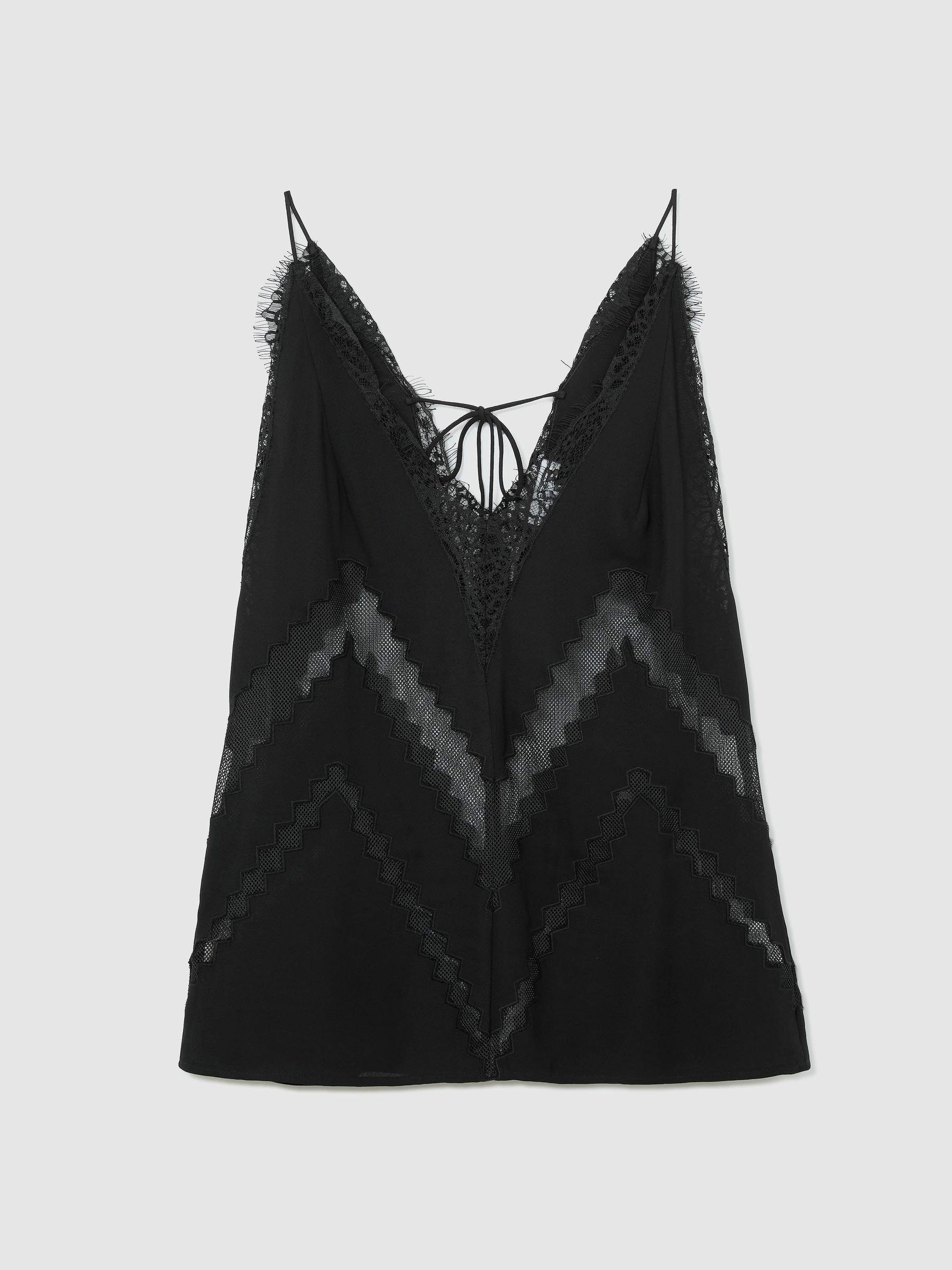 Reiss Lace-Trim Mesh-Detail Cami Top in Black - REISS | Reiss UK