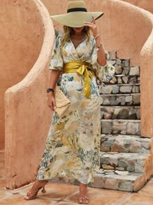 Floral Print Butterfly Sleeve Belted Maxi Dress SKU: sw2204220450669585(83 Reviews)$27.99AddThis ... | SHEIN