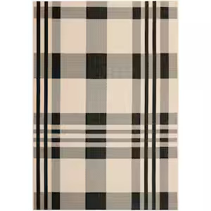 Courtyard Black/Bone 4 ft. x 6 ft. Striped Indoor/Outdoor Patio Area Rug | The Home Depot