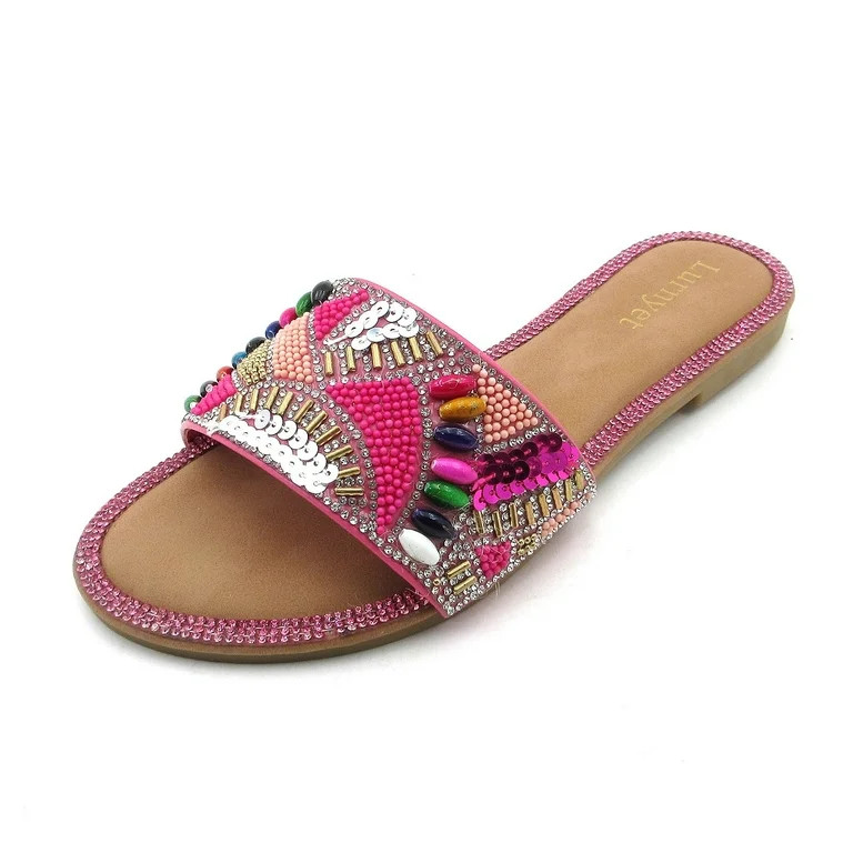 Women's Beaded Slid Sandal Crystal Rhinestone Embellished Multi-Color Gemstone | Walmart (US)