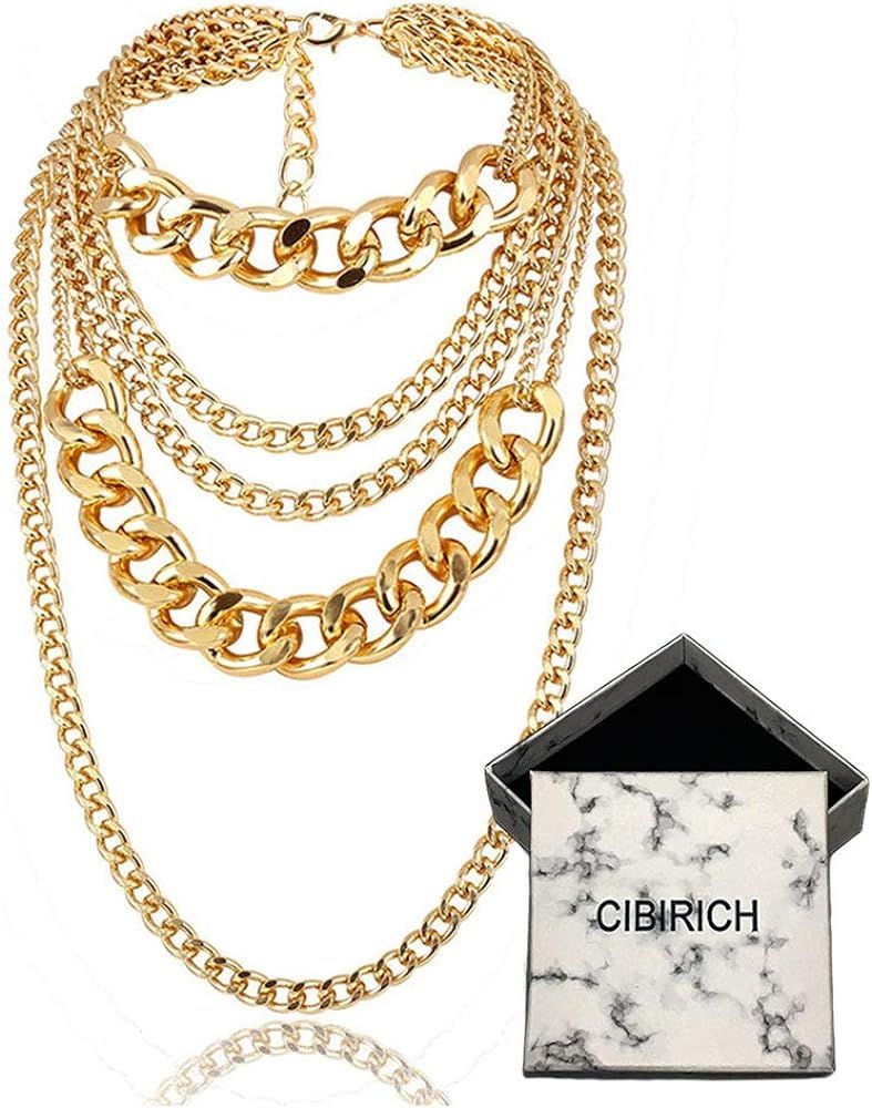 CIBIRICH Punk Chain Chunky Necklaces for women Multilayer Collar Necklace Gold | Amazon (US)