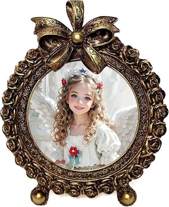 4x4 Vintage Picture Frames, Mini Antique Round Frame, Rose ＆ Bowknot Art Ornament Picture Frame... | Amazon (US)