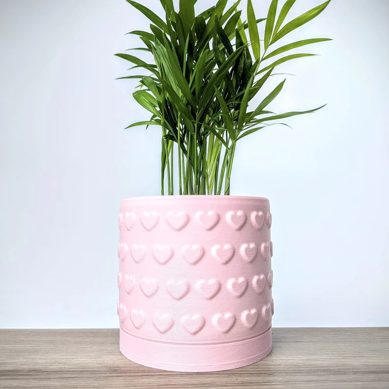 Light Pastel Pink Planter Heart Plant Pot With Drain Tray - Etsy | Etsy (US)