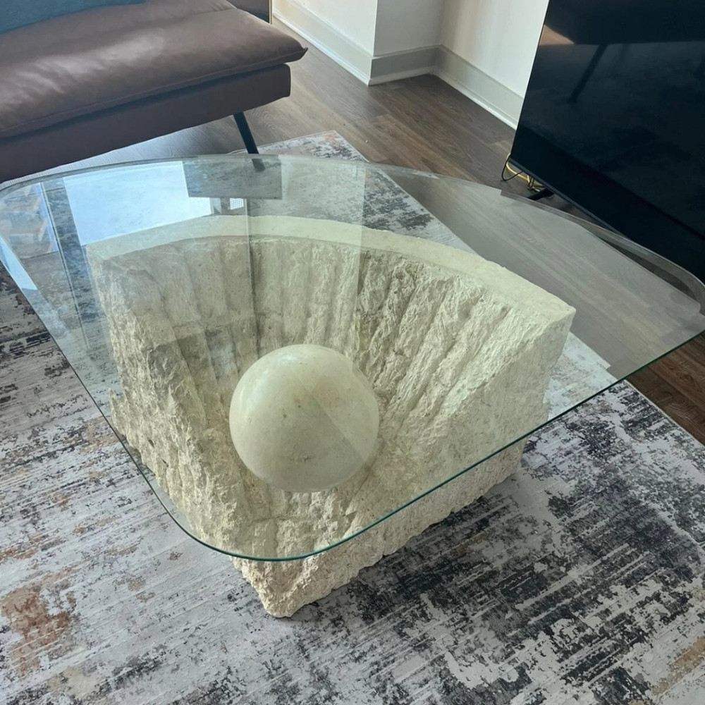 Glass Top Stone Base Coffee Table | Poshmark