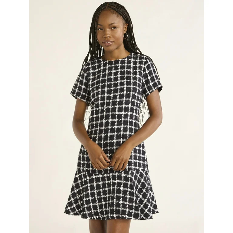Free Assembly Women’s Tweed Dress with Short Sleeves, Sizes 0-20 - Walmart.com | Walmart (US)