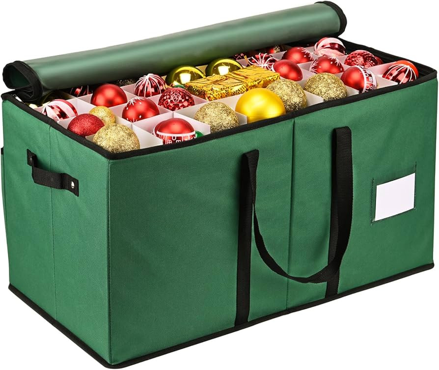 Christmas Ornament Storage Box, Mrrihand Xmas Decoration Organizer with Adjustable Dividers - Sto... | Amazon (US)