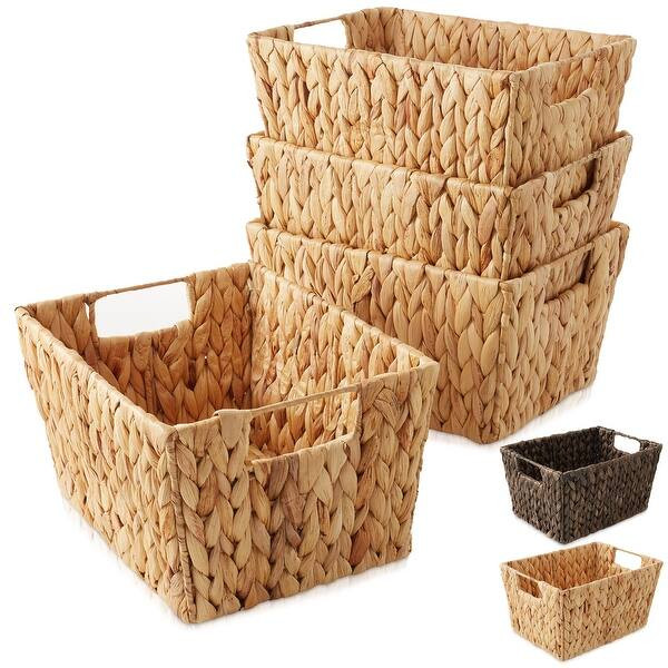 4pk Hyacinth Storage Baskets w Handles for Shelves Laundry Blankets | Bed Bath & Beyond