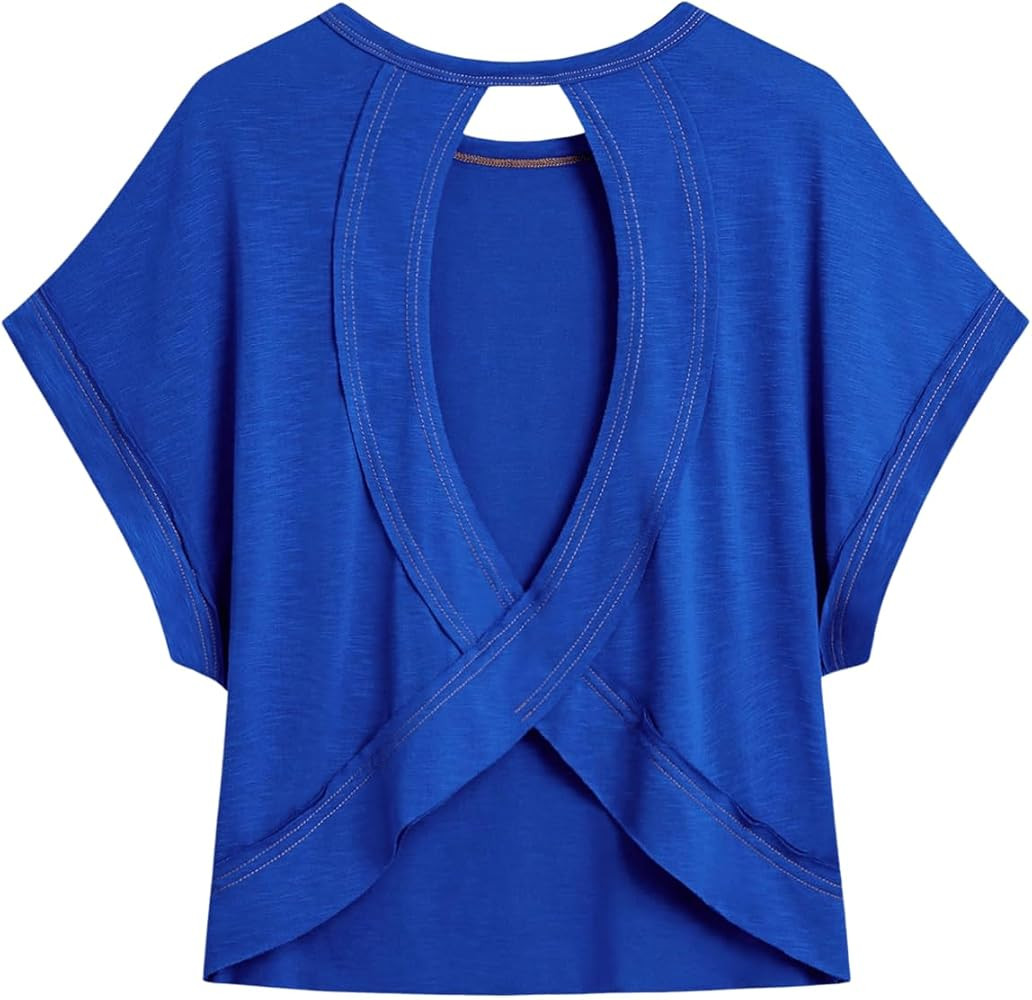 SOLY HUX Women Open Back Tops Workout Backless Tee Casual Athletic Shirts Short Sleeve Oversized ... | Amazon (US)