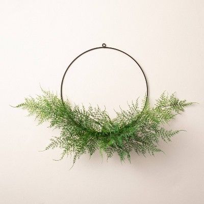 18&#34; Asymmetrical Faux Fern Wire Wreath - Hearth &#38; Hand&#8482; with Magnolia | Target