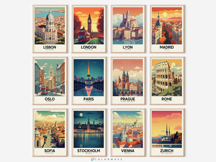 12 Vintage European Travel Posters Colorful Vintage City Art - Etsy