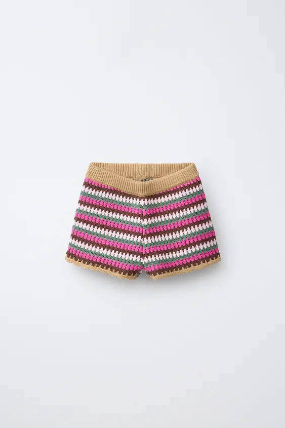 CROCHET KNIT STRIPED SHORTS | Zara US