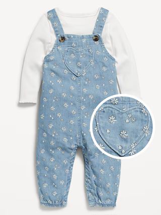 Long-Sleeve Ribbed Top and Jean Overalls Set for Baby | Old Navy (US)