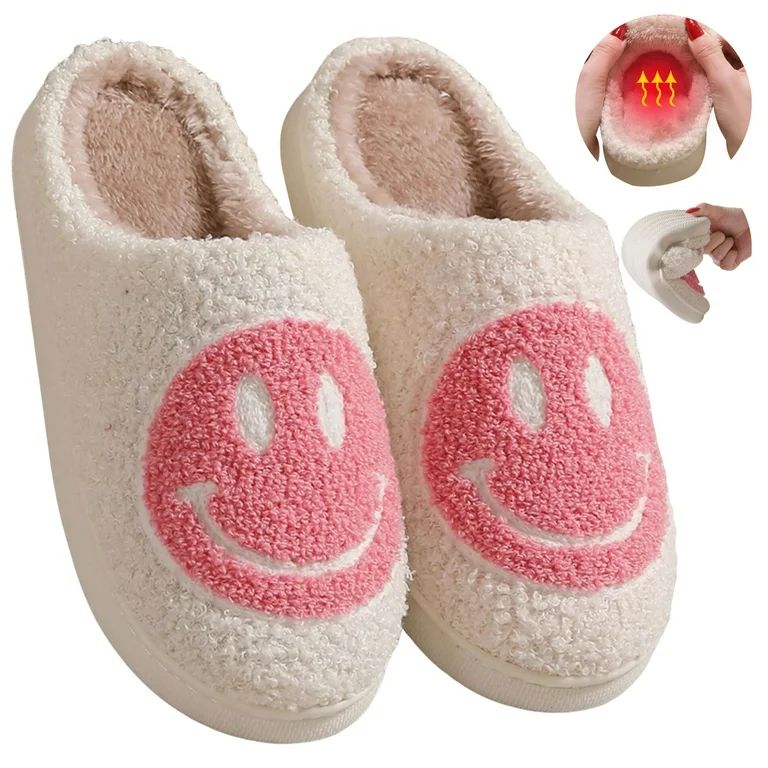 BERANMEY Cute Smile Face Slippers for Women Perfect Soft Plush Comfy Warm Slip-On Happy Face Slip... | Walmart (US)