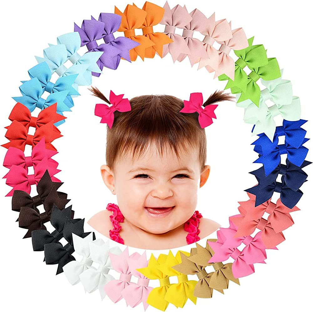 ALinmo 2" Baby Hair Clips Fully Lined Bows Tiny Alligator Clips for Infants and Toddlers in Pairs | Amazon (US)