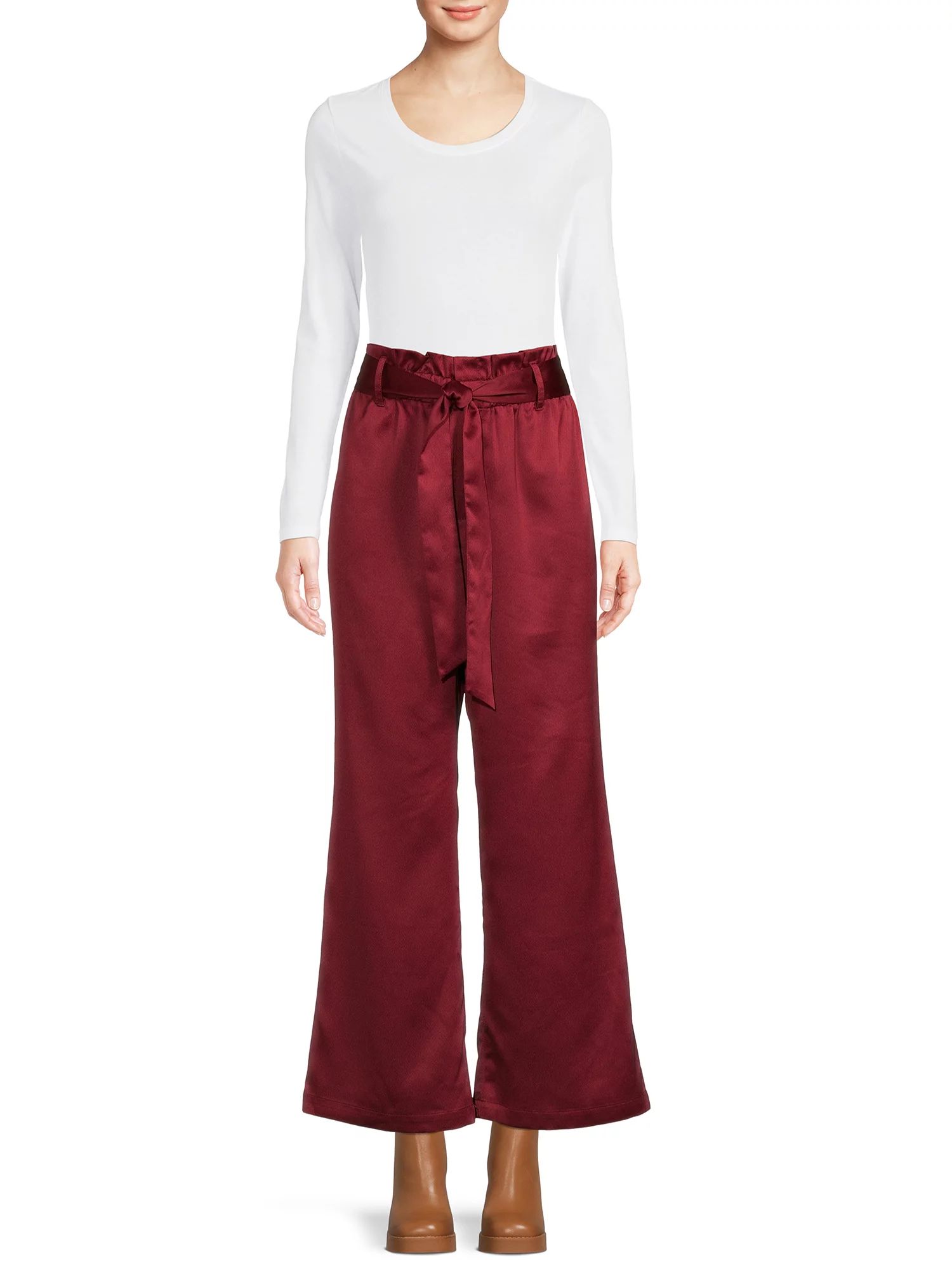 Time and Tru Women’s Satin Paperbag Waist Pants - Walmart.com | Walmart (US)