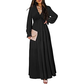 BLENCOT Womens Casual Floral Deep V Neck Long Sleeve Long Evening Dress Cocktail Party Maxi Weddi... | Amazon (US)